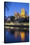 Worcester Cathedral on the River Severn Floodlit at Dusk, Worcester, Worcestershire, England, UK-Stuart Black-Stretched Canvas