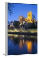 Worcester Cathedral on the River Severn Floodlit at Dusk, Worcester, Worcestershire, England, UK-Stuart Black-Framed Photographic Print