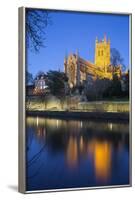 Worcester Cathedral on the River Severn Floodlit at Dusk, Worcester, Worcestershire, England, UK-Stuart Black-Framed Photographic Print
