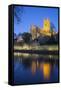 Worcester Cathedral on the River Severn Floodlit at Dusk, Worcester, Worcestershire, England, UK-Stuart Black-Framed Stretched Canvas