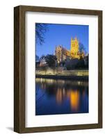 Worcester Cathedral on the River Severn Floodlit at Dusk, Worcester, Worcestershire, England, UK-Stuart Black-Framed Photographic Print