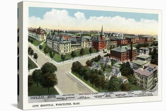 Worcester, Massachusetts - Aerial View of City Hospital-Lantern Press-Stretched Canvas