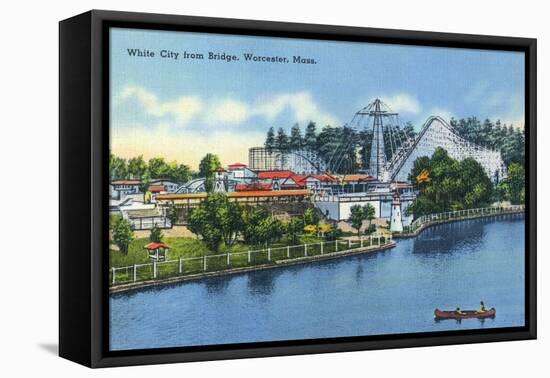 Worcester, Massachusetts - Bridge View of White City-Lantern Press-Framed Stretched Canvas
