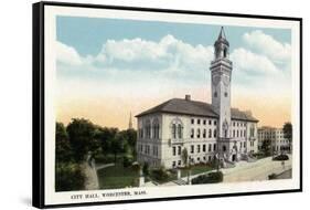 Worcester, Massachusetts - Exterior View of City Hall-Lantern Press-Framed Stretched Canvas