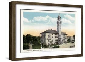 Worcester, Massachusetts - Exterior View of City Hall-Lantern Press-Framed Art Print