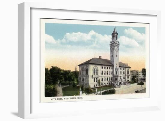 Worcester, Massachusetts - Exterior View of City Hall-Lantern Press-Framed Art Print