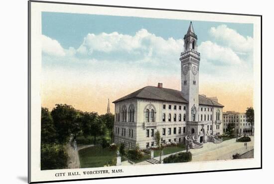 Worcester, Massachusetts - Exterior View of City Hall-Lantern Press-Mounted Art Print