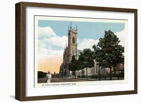 Worcester, Massachusetts - Exterior View of St. Paul's Church-Lantern Press-Framed Art Print