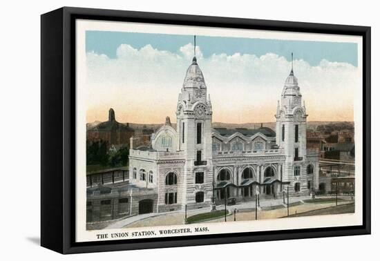 Worcester, Massachusetts - Exterior View of Union Station-Lantern Press-Framed Stretched Canvas