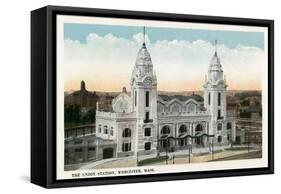 Worcester, Massachusetts - Exterior View of Union Station-Lantern Press-Framed Stretched Canvas