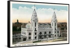 Worcester, Massachusetts - Exterior View of Union Station-Lantern Press-Framed Stretched Canvas