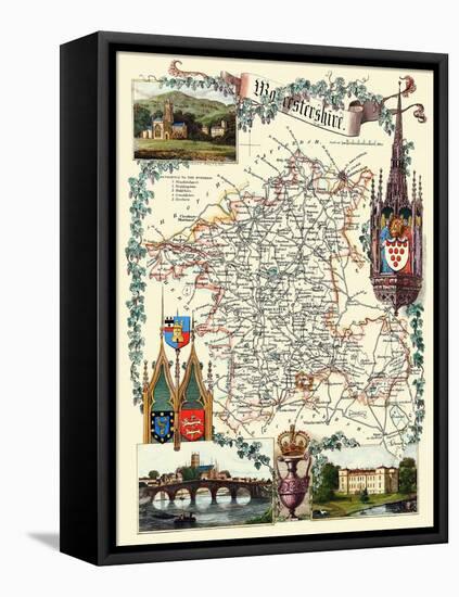 Worcestershire , England-A Map By Thomas Moule ( A Circa 1848 Print )-Thomas Moule-Framed Stretched Canvas