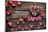 Word Love With Heart Shaped Valentines Day Gift Box On Old Vintage Wooden Plates-ouh_desire-Mounted Photographic Print