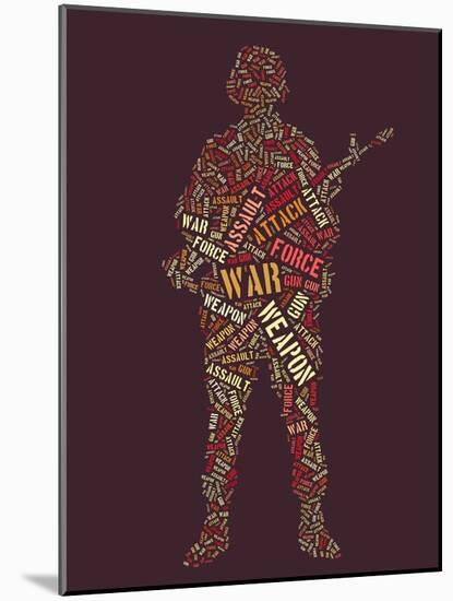 Wordcloud: Soldier with Rifle of War Words-alanuster-Mounted Art Print