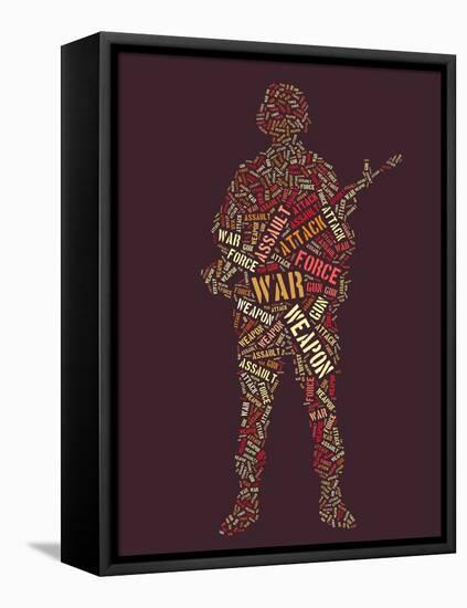 Wordcloud: Soldier with Rifle of War Words-alanuster-Framed Stretched Canvas