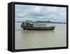 Work boat on Kaladan River, Rakhine State, Myanmar-null-Framed Stretched Canvas