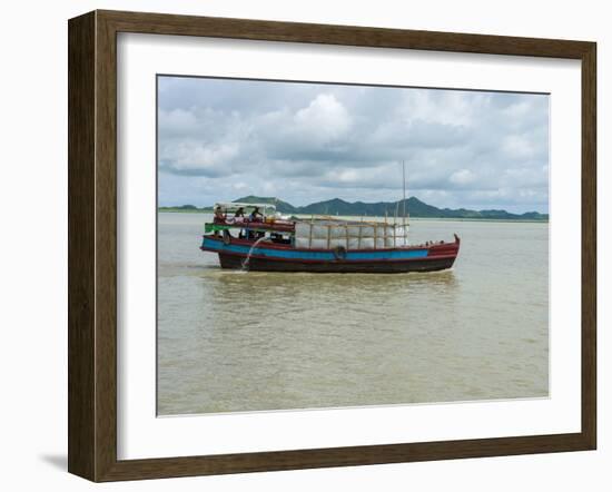 Work boat on Kaladan River, Rakhine State, Myanmar-null-Framed Photographic Print