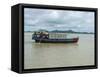 Work boat on Kaladan River, Rakhine State, Myanmar-null-Framed Stretched Canvas