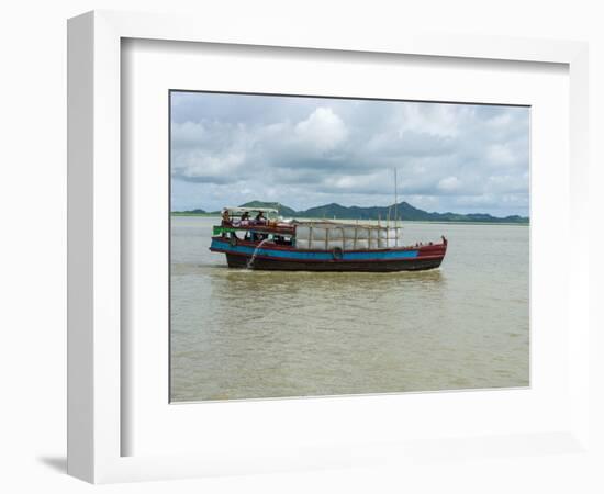 Work boat on Kaladan River, Rakhine State, Myanmar-null-Framed Photographic Print