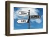 Work-Life Balance Road Sign Concept for Healthy Lifestyle and Wellbeing Choice-Flynt-Framed Photographic Print