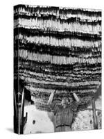 Worker at Pasta Factory Inspecting Spaghetti in Drying Room-Alfred Eisenstaedt-Stretched Canvas