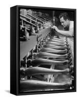 Worker Carving Chair Legs, 24 at a Time, at a Tomlinson Furniture Factory-Margaret Bourke-White-Framed Stretched Canvas