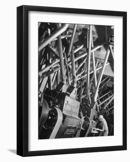 Worker Checking Quality Control at Flour Mill-Margaret Bourke-White-Framed Photographic Print