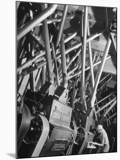 Worker Checking Quality Control at Flour Mill-Margaret Bourke-White-Mounted Photographic Print