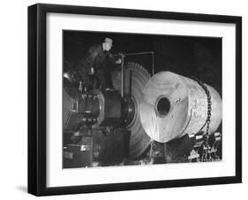 Worker Cutting the Gun Casting in the Bethlehem Steel Factory-Dmitri Kessel-Framed Photographic Print