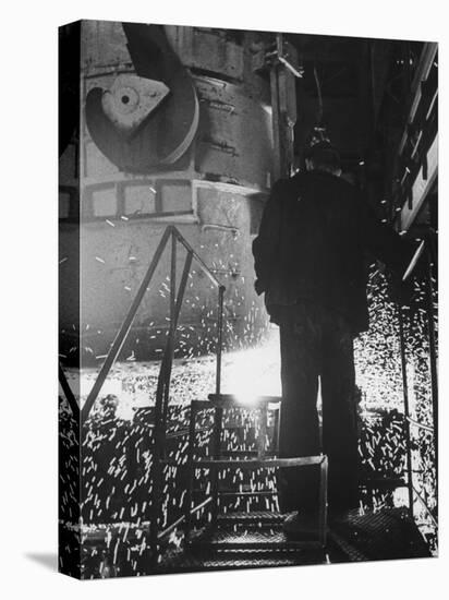 Worker in a Steel Mill in Moscow-James Whitmore-Stretched Canvas