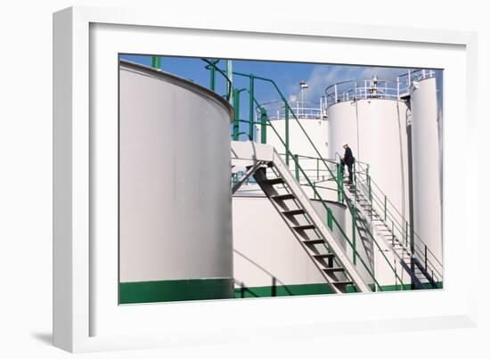 Worker Inspecting An Oil Storage Tank-Geoff Tompkinson-Framed Photographic Print