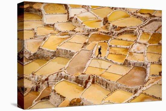 Worker Mining for Salt, Salineras De Maras, Maras Salt Flats, Sacred Valley, Peru, South America-Laura Grier-Stretched Canvas