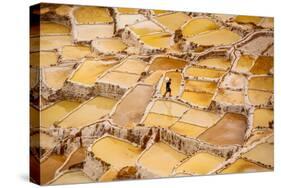 Worker Mining for Salt, Salineras De Maras, Maras Salt Flats, Sacred Valley, Peru, South America-Laura Grier-Stretched Canvas