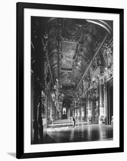 Worker Mopping the Floor of the Grand Foyer at the Opera House-Walter Sanders-Framed Photographic Print