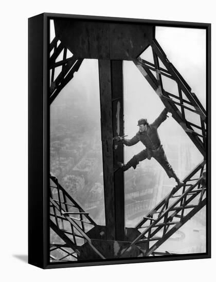 Worker Painting the Eiffel Tower-null-Framed Stretched Canvas