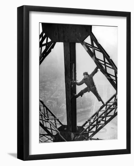 Worker Painting the Eiffel Tower-null-Framed Photo