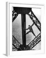 Worker Painting the Eiffel Tower-null-Framed Photo