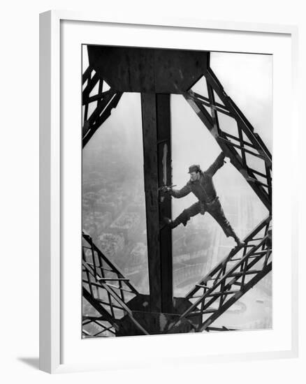 Worker Painting the Eiffel Tower-null-Framed Photo