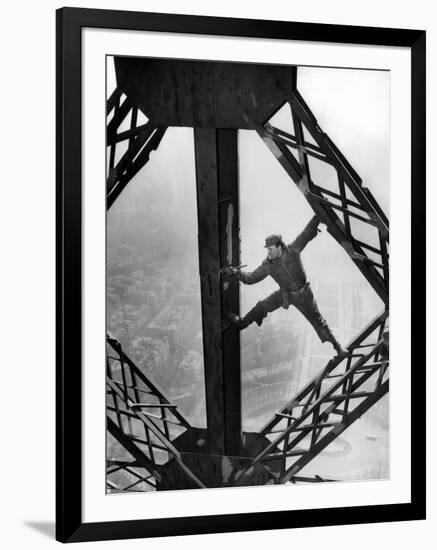 Worker Painting the Eiffel Tower-null-Framed Photo