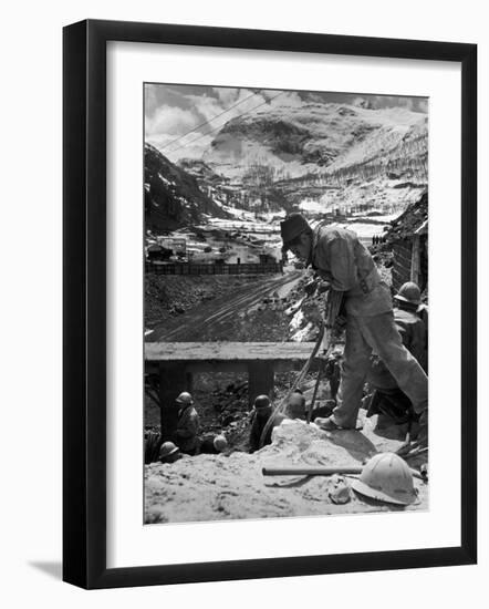 Worker Using a Jack Hammer to Help Build the Dam for the Eca-Sponsored Hydro-Electric Projects-Dmitri Kessel-Framed Photographic Print