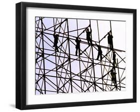 Workers Assemble the Frame of an Advertising Billboard Alongside a Bangkok Expressway-null-Framed Premium Photographic Print