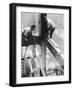 Workers balancing on steel beam above streets during construction of the Manhattan Company Building-Arthur Gerlach-Framed Photographic Print