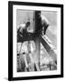 Workers balancing on steel beam above streets during construction of the Manhattan Company Building-Arthur Gerlach-Framed Photographic Print