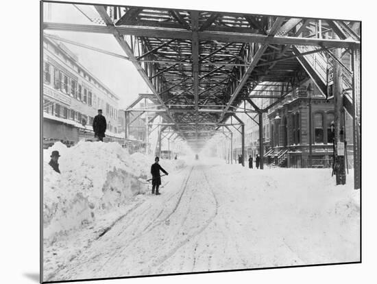 Workers Clearing after Blizzard-null-Mounted Photographic Print