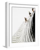 Workers Climb Down the Roof of Singapore's Spikey Fruit Shaped Esplanade Arts Center-null-Framed Photographic Print