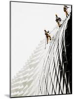 Workers Climb Down the Roof of Singapore's Spikey Fruit Shaped Esplanade Arts Center-null-Mounted Photographic Print