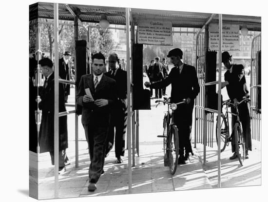 Workers Clocking in at the Gates on Labour Square-John Phillips-Stretched Canvas