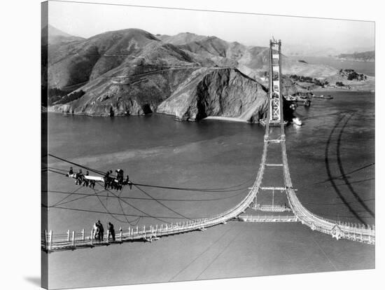 Workers Complete the Catwalks for the Golden Gate Bridge-null-Stretched Canvas