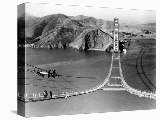 Workers Complete the Catwalks for the Golden Gate Bridge-null-Stretched Canvas