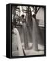 Workers Guiding Granary Filling Spouts as They Pour Tons of Wheat into River Barge for Shipment-Margaret Bourke-White-Framed Stretched Canvas